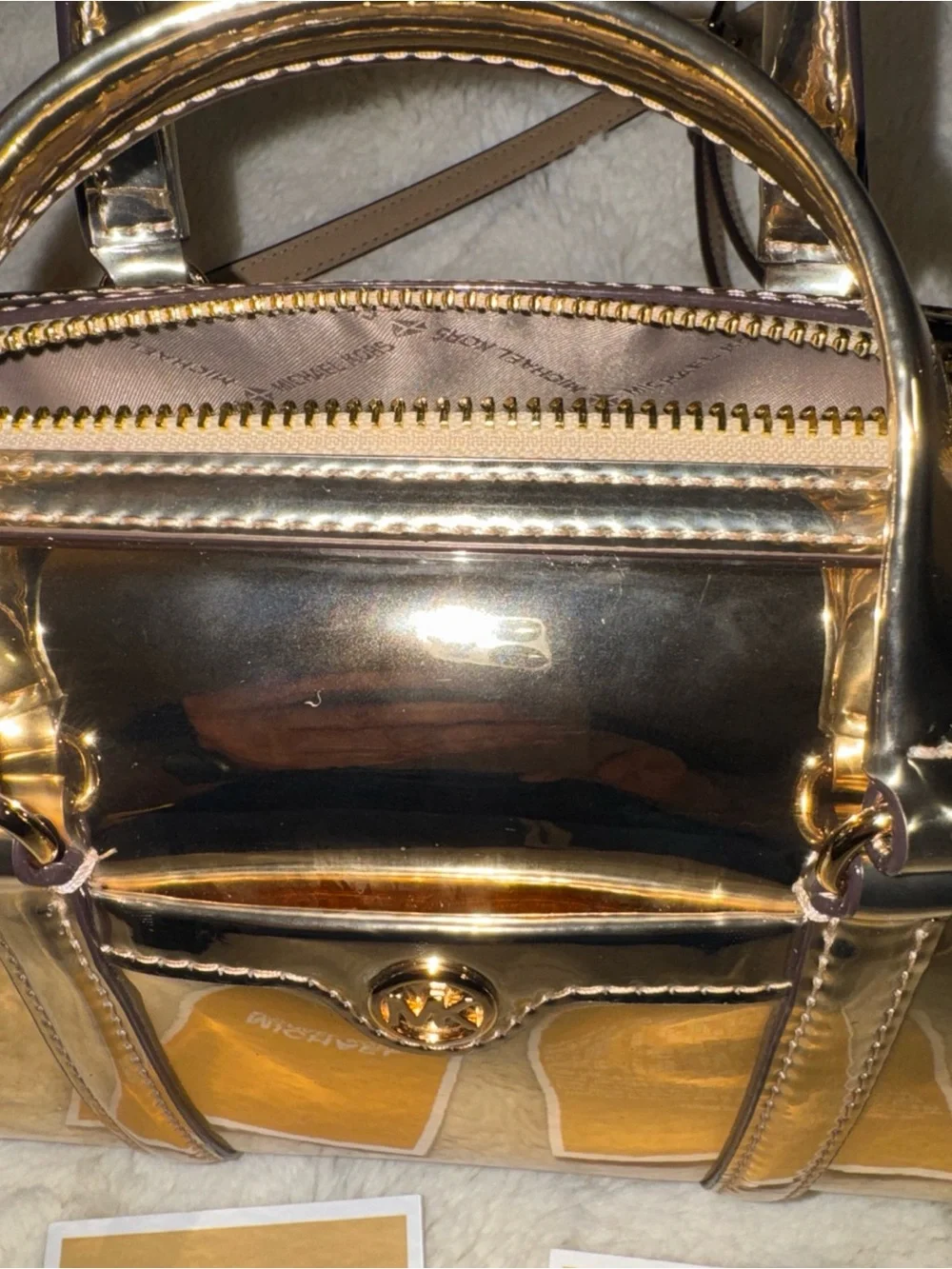 Michael Kors Metallic Gold Dome Satchel Crossbody Bag